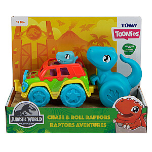 TOMY automašīnu komplekts ar dinozauru Chase & Roll Raptors, E73251