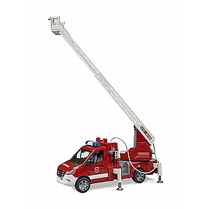 BRUDER MB Sprinter ugunsdzēsības dienests ar grozāmām kāpnēm, sūkni un gaismas un skaņas moduli, 02673