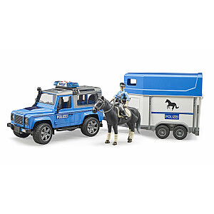 Автомобиль BRUDER Land Rover Defender Полицейский автомобиль с конным прицепом, лошадь с полицейским, 02588