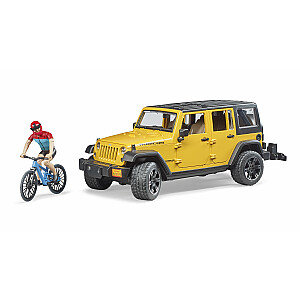 BRUDER Jeep Wrangler Rubicon Unlimited, 1 kalnu velosipēds un velosipēdists, 02543