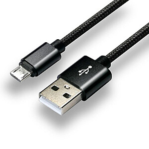 Кабель everActive micro USB 1м - Черный, в оплетке, быстрая зарядка, 2,4А - CBB-1MB