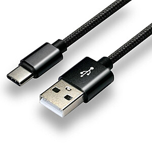 everActive USB-C kabelis 1 m — melns pīts ātrās uzlādes 3 A — CBB-1CB