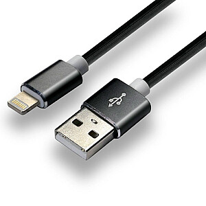 everActive USB Lightning kabelis 1 m — melns, silikons, ātra uzlāde, 2,4 A — CBS-1IB