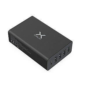 KRUX 4x USB sienas lādētājs, 1x USB Type C, QC 3.0 60W + kabeļa turētājs