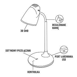 Montis daudzfunkcionāla uzlādējama LED galda lampa MT044 galda lampa 3W Balta