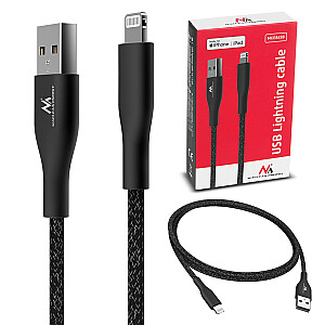 Kabelis IOS MFi uzlādes datu pārsūtīšana Ātrā uzlāde USB 2.4A melns 1m 5V 2.4A neilons