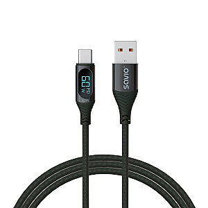 SAVIO USB - USB-C kabelis ar displeju, CL-172, 1 m, melns