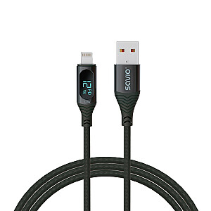SAVIO USB - Zibens kabelis ar displeju, CL-173, 1 m, melns