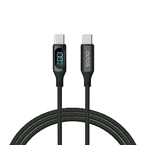 SAVIO USB-C - USB-C kabelis ar displeju, CL-174, 1 m, melns