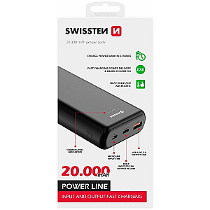 Swissten Line Power Banka Ārējās Uzlādes Baterija USB / USB-C / Micro USB / 20W / 20000 mAh