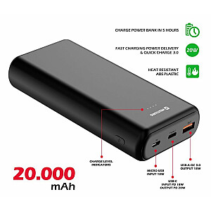 Swissten Line Power Banka Ārējās Uzlādes Baterija USB / USB-C / Micro USB / 20W / 20000 mAh