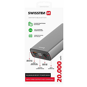 Swissten Aluminium Power Bank Переносная зарядная батарея 2xUSB / USB-C / Micro USB / 20W / 20000 mAh