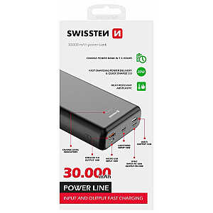 Swissten Line Power Bank Переносная зарядная батарея 2xUSB / USB-C / Micro USB / Lightning / 20W / 30000 mAh