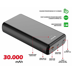 Swissten Line Power Banka Ārējās Uzlādes Baterija 2xUSB / USB-C / Micro USB / Lightning / 20W / 30000 mAh