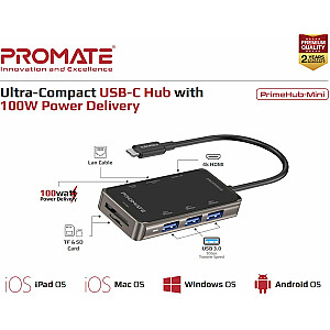 PROMATE PrimeHub-Mini 8in1 USB-C Hub HDMI 4K / LAN / PD 100W / SD / 3x USB 3.0