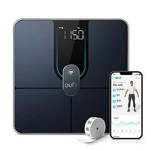 Eufy Smart Scale P2 Pro, digitālās vannas istabas svari, Wi-Fi, Bluetooth, IPX5 ūdensizturīgs, ITO, 3D modelis, 16 mērījumi, tostarp svars, sirdsdarbība, ķermeņa tauki, ĶMI, muskuļu un kaulu masa