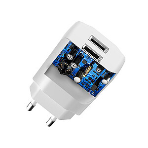 Dudao 2x USB Home Travel EU Adapter Wall Charger 5V|2.4A + Lightning cable white (A2EU + Lightning white)