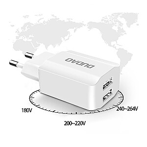 Dudao 2x USB Home Travel EU Adapter Wall Charger 5V|2.4A + Lightning cable white (A2EU + Lightning white)