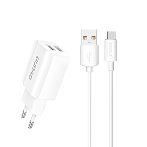 Dudao EU wall charger 2x USB 5V | 2.4A + USB Type C cable white (A2EU + Type-c white)