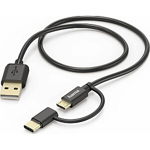 USB-кабель Hama USB-A - microUSB + USB-C 1 м Черный (178327)