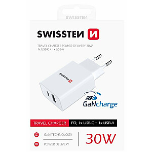 Swissten GaN Tīkla Lādētājs PD 30W USB-C / USB
