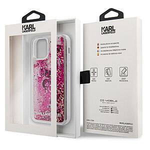 Karl Lagerfeld KLHCP12SROPI Liquid Glitter Charms Cover Silikona Aizsargapvalks Apple iPhone 12 Mini Rozā