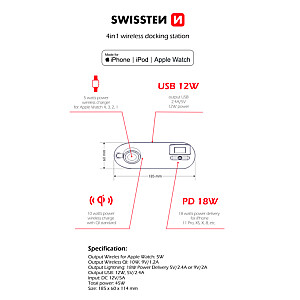 Swistten 4in1 MFI Wireless Docking Station 45 W / Беспроводная зарядная док-станция для Apple iPhone / Apple Watch / iPod