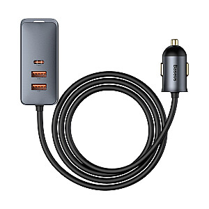 Baseus Share Together car charger with extension cord, 3x USB, USB-C, 120W (gray)