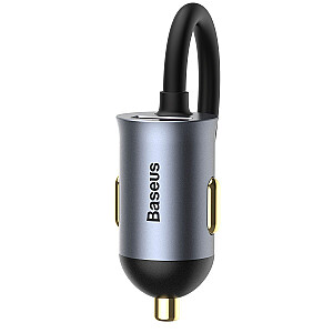 Baseus Share Together car charger with extension cord, 3x USB, USB-C, 120W (gray)