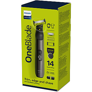 Philips OneBlade Pro 360 Face and Body QP6651/61, 14-length precision comb, Wet and Dry use, LED digital display