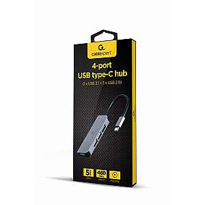 Gembird UHB-CM-U3P1U2P3-01 4-портовый концентратор USB type-C (1 x USB 3.1 + 3 x USB 2.0), серебристый