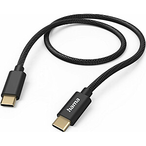 USB kabelis Hama HAMA UZLĀDES/DATU KABELIS "FABRIC" USB-C-USB-C, NEILONS 1,5M, MELNS