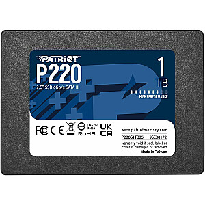 Disk Patriot Patriot P220 SATA 3 1TB SSD, iekšējais 2,5 collu SSD