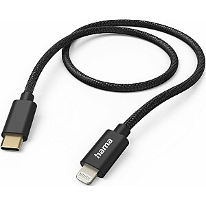 Hama USB kabelis HAMA UZLĀDES/DATU KABELIS "FABRIC" USB-C-LIGHTNING, NEILONS 1.5M, MELNS