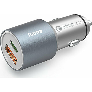Lādētājs Hama HAMA AUTOMAŠĪNAS LĀDĒTĀJS 1X POWER DELIVERY USB-C, 1X QC USB-A, 38W (20WPD+18WQC), PELĒKS