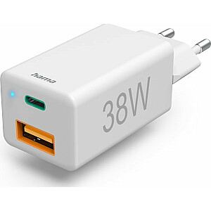 Мини-зарядное устройство Hama, GaN, USB-C+A QC3.0, 38 Вт