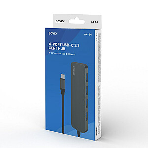 Концентратор SAVIO USB-C - 4 x USB-A, AK-54