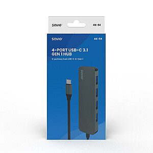 Концентратор SAVIO USB-C - 4 x USB-A, AK-54