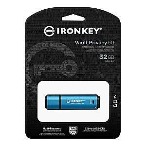 Kingston Technology IronKey Vault Privacy 50 USB zibatmiņas disks 32 GB USB Type-A 3.2 Gen 1 (3.1 Gen 1) Blue