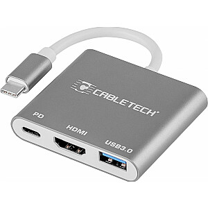 Cabletech stacijas/replicatora savienotāja adapteris Cabletech Type-C savienotājs ar USB 3.0 Hdmi 2.0 Type-C savienotājiem | C18-1