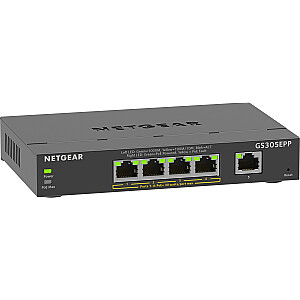 NETGEAR 5 portu Gigabitu Ethernet lieljaudas PoE+ Plus slēdzis (GS305EPP) Pārvaldīts L2/L3 Gigabitu Ethernet (10/100/1000) Power over Ethernet (PoE), melns