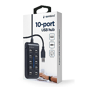 Gembird UHB-U2P10P-01 10 portu USB 2.0 centrmezgls, melns