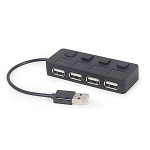 Gembird UHB-U2P4-05 USB 2.0 4-portu centrmezgls ar slēdžiem, melns