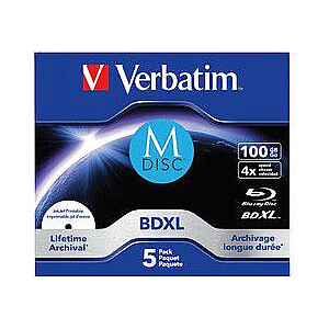 Verbatim 1x5 M-Disc BD-R Blu-Ray 100 ГБ, 4-скоростная струйная печать (43834)