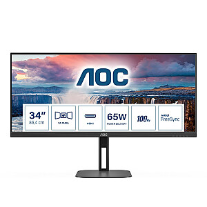 AOC V5 U34V5C/BK datora monitors 86,4 cm (34") 3440 x 1440 pikseļi UltraWide Quad HD LCD melns