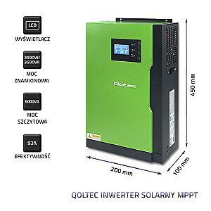 Qoltec 53886 Off-Grid 3.5kW hibrīda saules enerģijas pārveidotājs | 100A | 24V | MPPT | Sinus