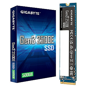 SSD GIGABYTE Gen3 2500E 500GB M.2 PCIE NVMe Write speed 1500 MBytes/sec Read speed 2300 MBytes/sec 2.3mm MTBF 1500000 hours G325E500G