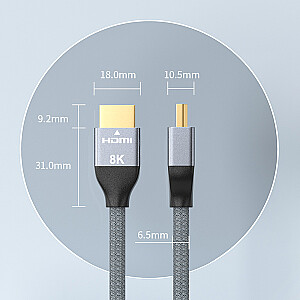 Wozinsky cable HDMI 2.1  8K 60 Hz 48 Gbps | 4K 120 Hz | 2K 144 Hz 1m silver (WHDMI-10)