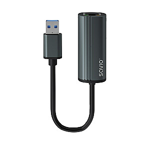 Adapteris SAVIO USB-A 3.1(M) uz RJ-45 Gigabit Ethernet (F), 1000 Mbps, AK-55, pelēks
