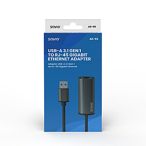 Адаптер SAVIO USB-A 3.1(M) на RJ-45 Gigabit Ethernet (F), 1000 Мбит/с, AK-55, серый